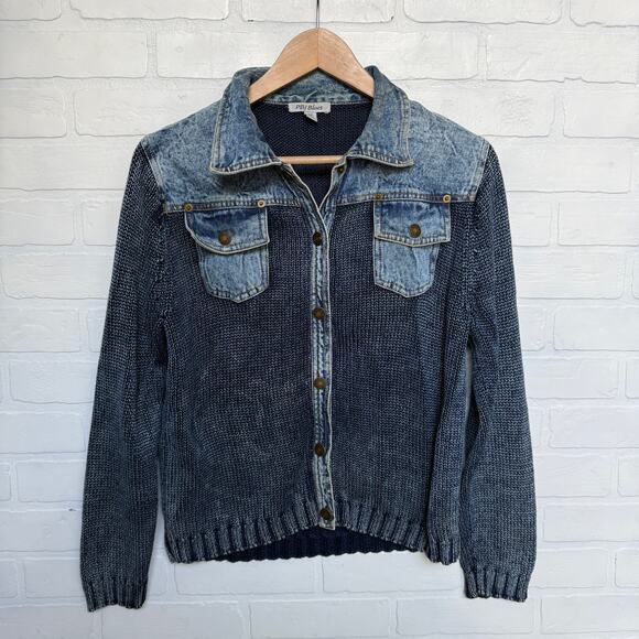 Paris Blues Women's 100% Cotton Blue Jean Sweater Snap Jacket Pockets sz S - Picture 2 of 10